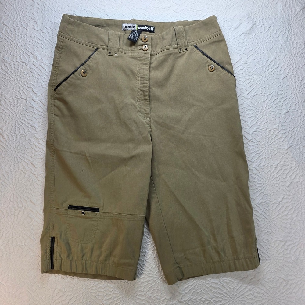 Jamie Sadock Womens Khaki Golf Capri Pants Size 10 Tan Cropped Trousers Stretch